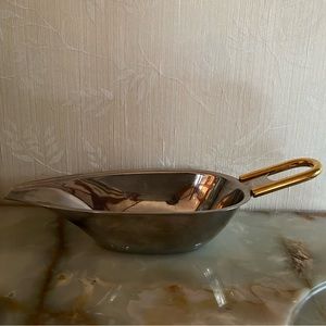 Italy Stainless Steel Sauce~Gravy  Boat ~ Server ~ Brass Handle